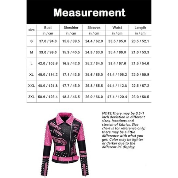 Women Faux Leather Jacket Studded Rivet Winter Streetwear Belted, Black-Pink - Picture 6 of 6